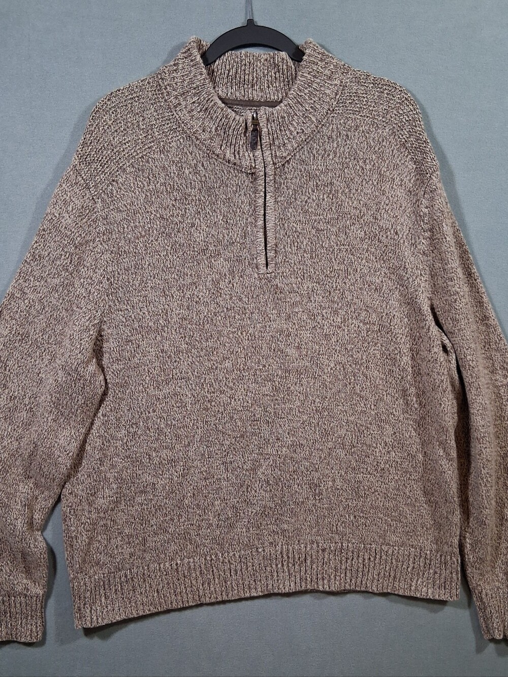 Men's XXL Eddie Bauer 1/4-Zip Cotton Sweater Heather Brown Outdoor Hiking Fall